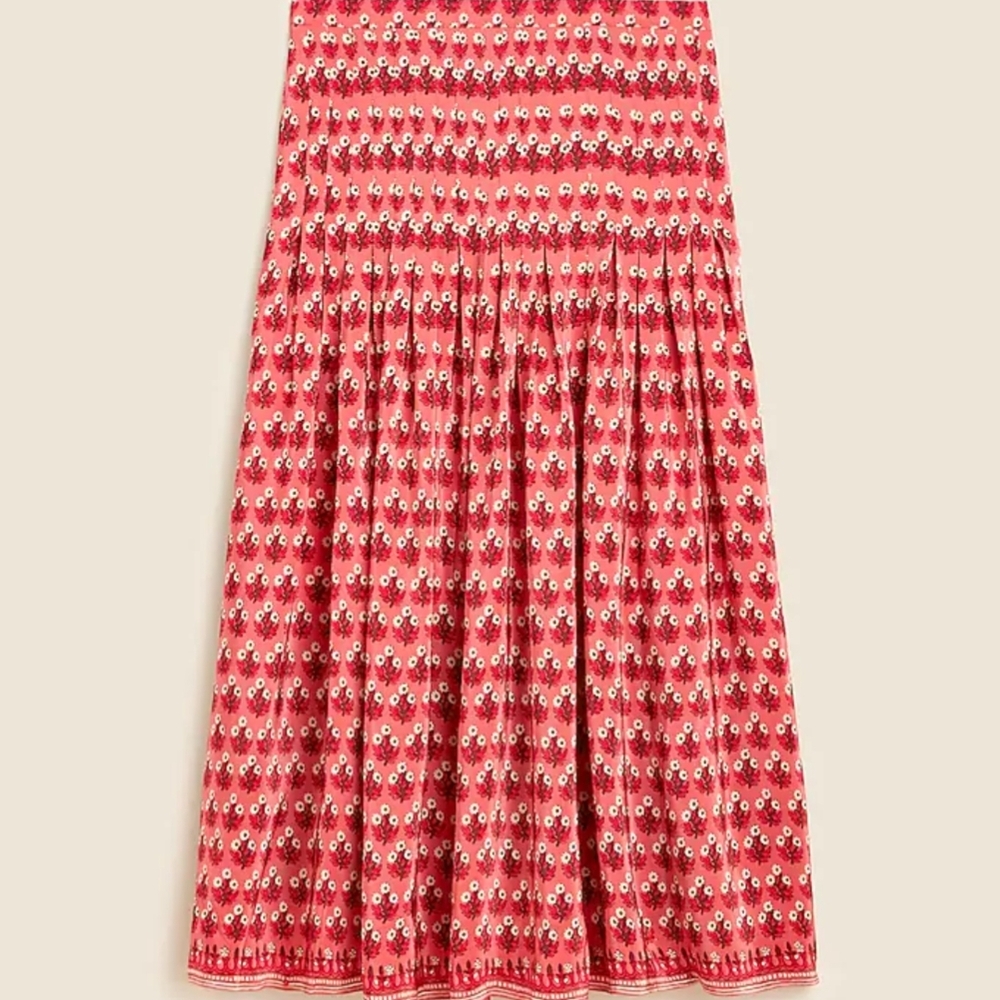J. Crew Red Floral Midi Skirt